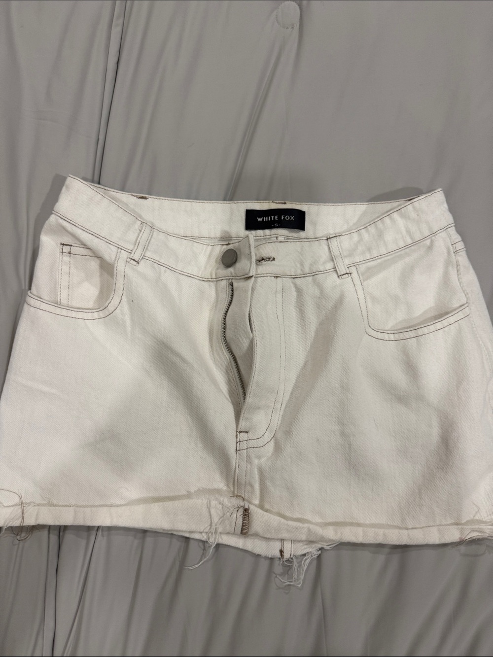 White Denim Mini Skirt